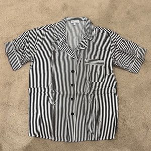 Ettitude Sateen Short Sleeve PJ Shirt, Slate Stripes